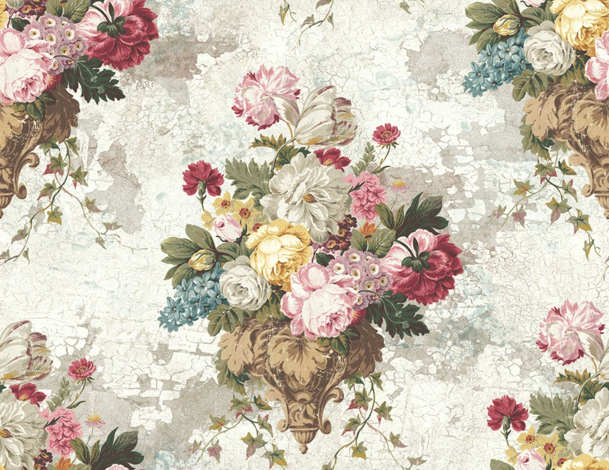 Beige & Multicolor Floral Bunch Wallpaper close-up.