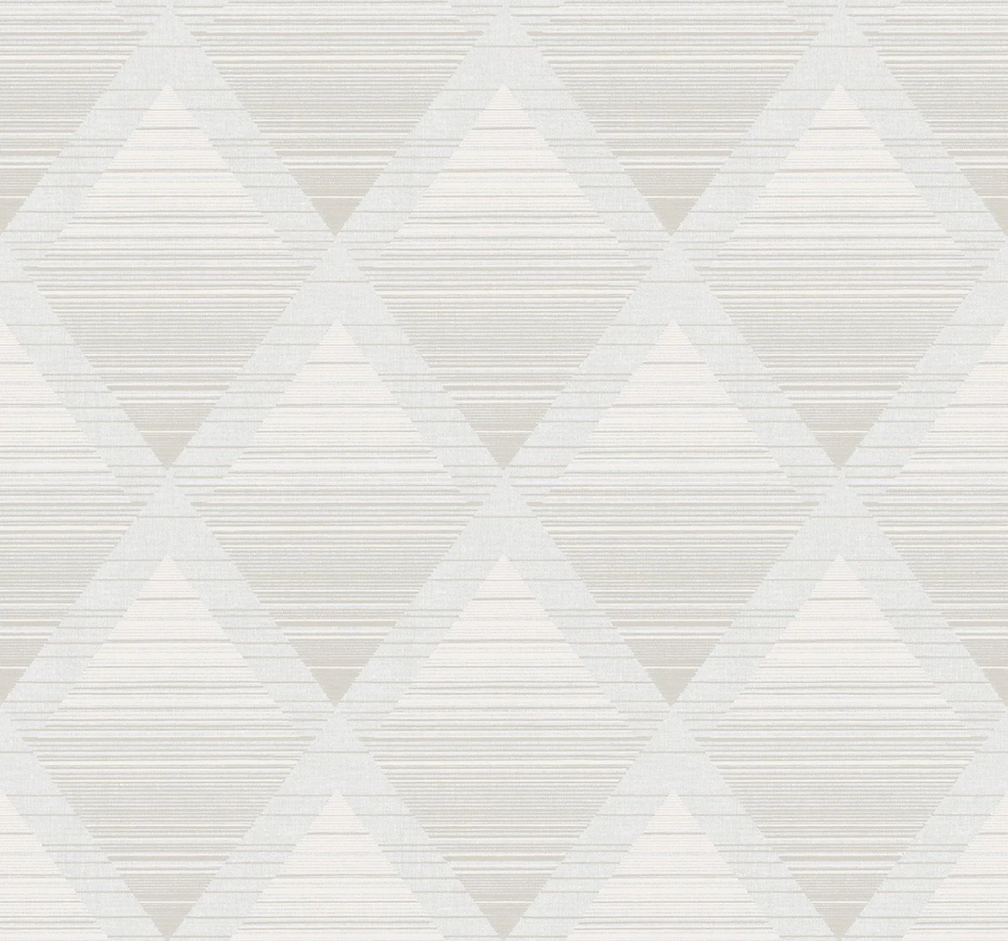 Metallic Rhombus Wallpaper features light gray and white triangles with lines, perfect for modern minimalist spaces.