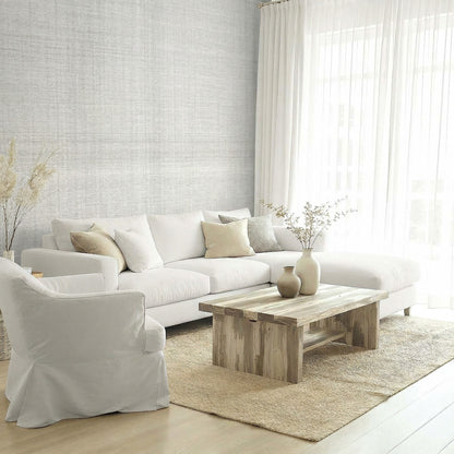 Bright living room with a white sofa, armchair, wooden coffee table, and Textured Plaid Commercial Vinyl curtains.