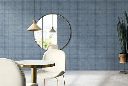 Modern dining area featuring Textured Plaid Commercial Vinyl flooring, white chairs, and a round table.