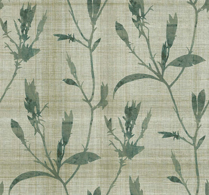 The Botanical Bali Leaf Commercial Vinyl features green leaf silhouettes on a textured beige backdrop for a serene look.