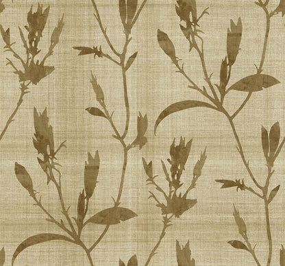Botanical Bali Leaf Commercial Vinyl wallpaper in beige features leafy branches and buds for a serene resort-inspired look.
