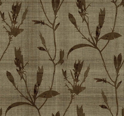 Botanical Bali Leaf Commercial Vinyl features brown leafy silhouettes on beige, ideal for botanical wallpaper.