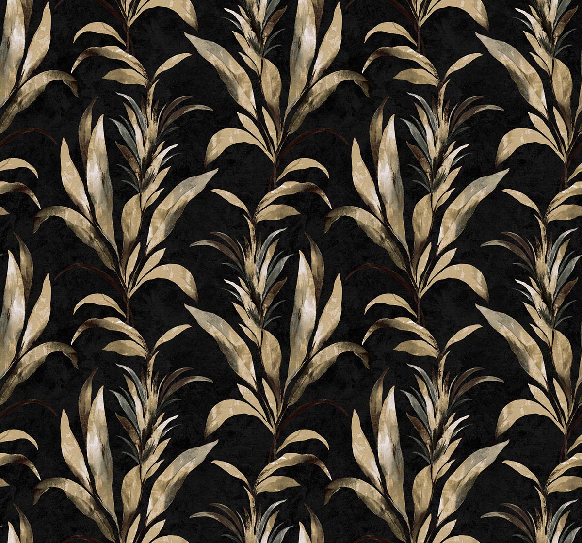 Palm Desert Commercial Vinyl features beige and brown leafy branches on a dark black midnight wallpaper background.