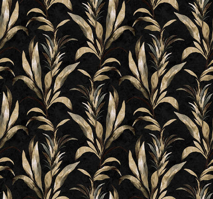 Palm Desert Commercial Vinyl features beige and brown leafy branches on a dark black midnight wallpaper background.