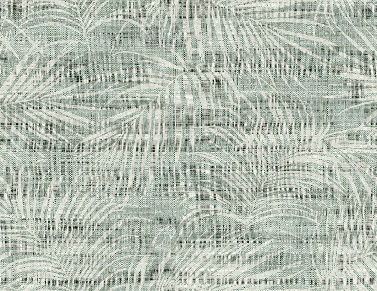 Palm Grassland Commercial Vinyl: White palm leaf design on textured light green, ideal for botanical or coastal chic décor.
