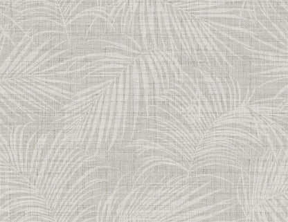 Light gray Palm Grassland Commercial Vinyl with subtle white palm leaf botanical print overlapping the surface.