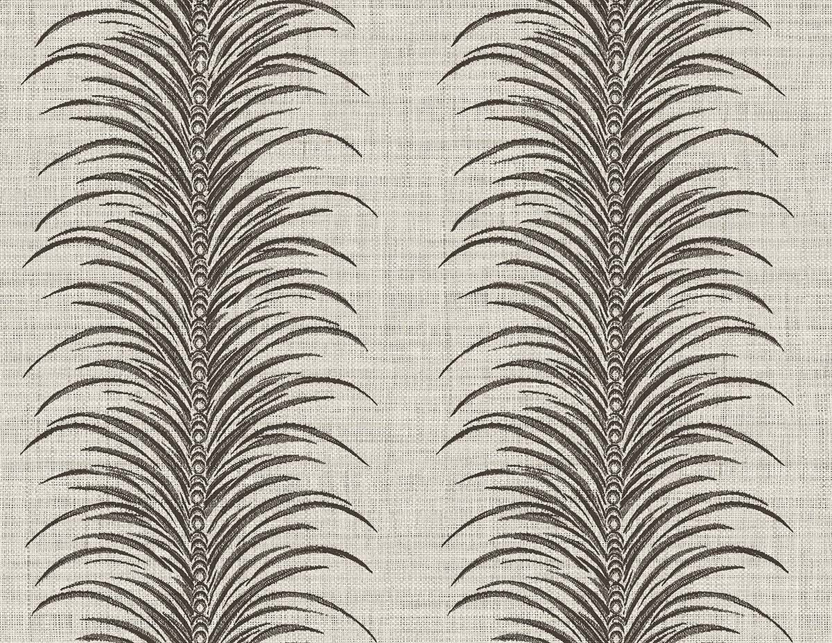 Tropical Bali Leaf Stripe Commercial Vinyl features black palm patterns on a light background, ideal for modern spaces.