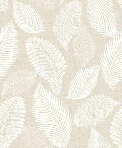 Sand Cream Scattered Leaves Wallpaper close-up.
