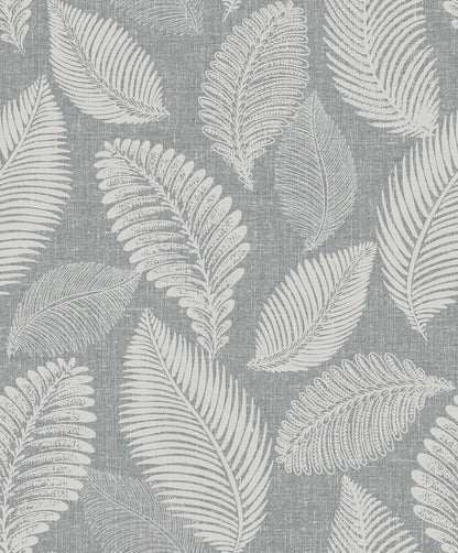 Templeton Gray Scattered Leaves Wallpaper close-up.
