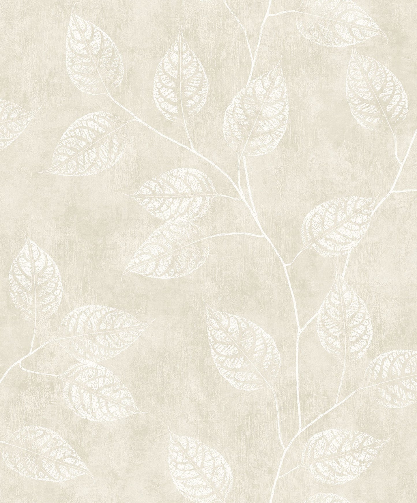 Beige Branch Of Leaves Wallpaper close-up.
