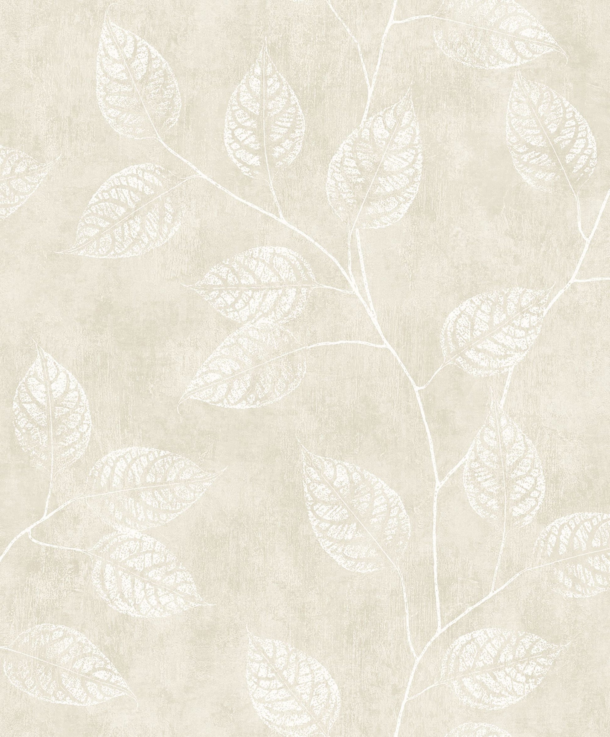 Beige Branch Of Leaves Wallpaper close-up.
