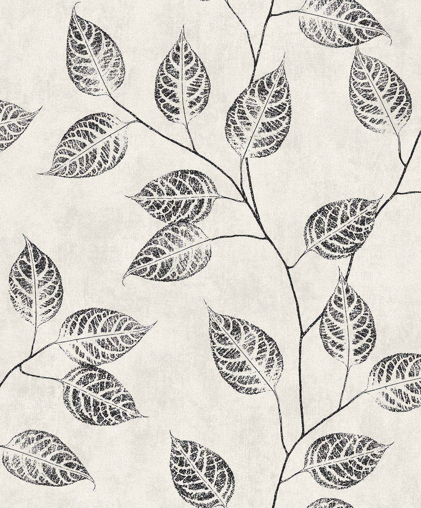 Black & Beige Branch Of Leaves Wallpaper close-up.
