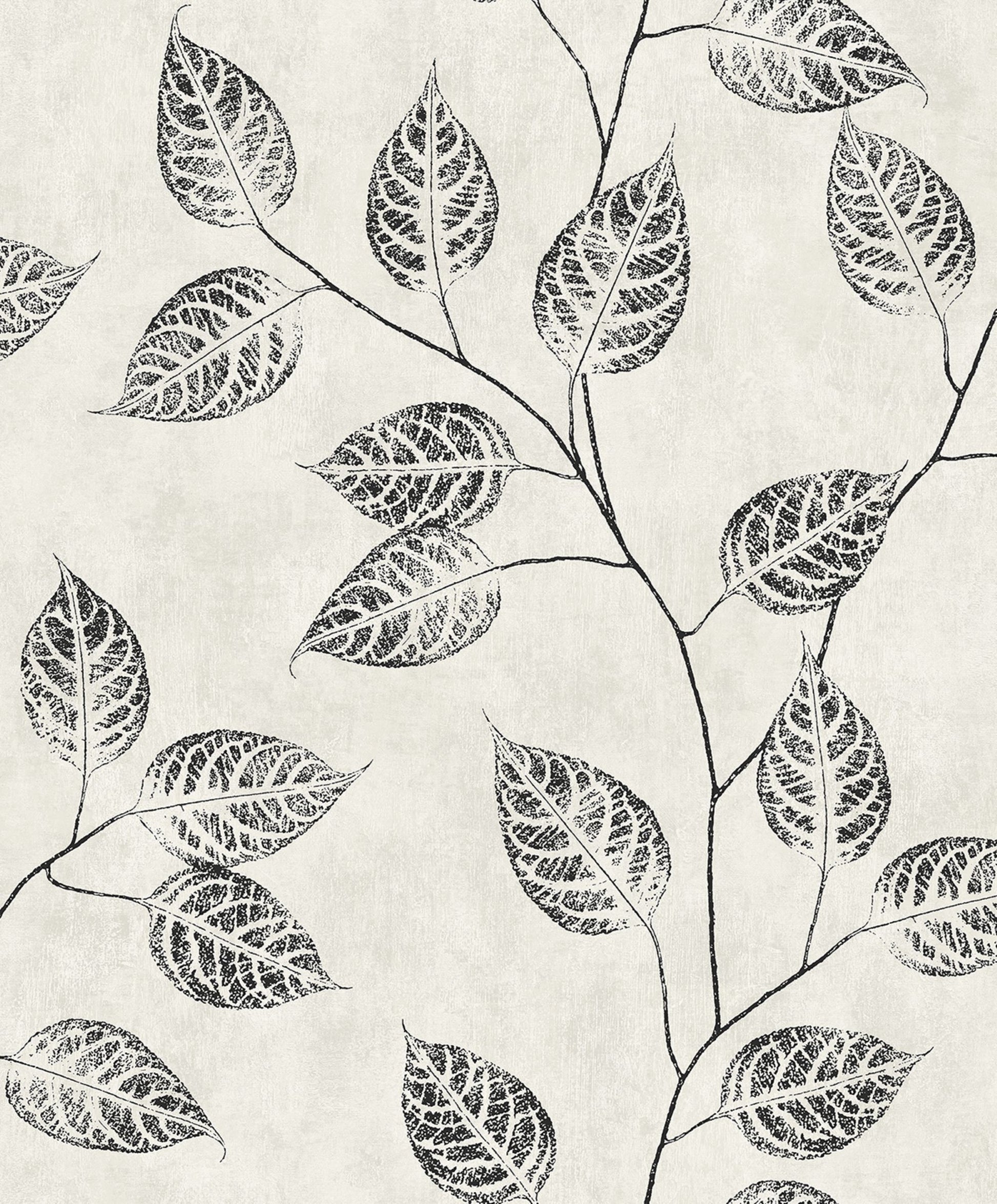 Black & Beige Branch Of Leaves Wallpaper close-up.
