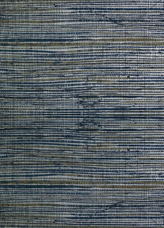 Bleu & Gray Straw Texture Grasscloth & Naturals close-up.
