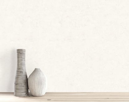 Two minimalist ceramic vases on wood with Cement Commercial Vinyl wallpaper for a modern, stylish look.