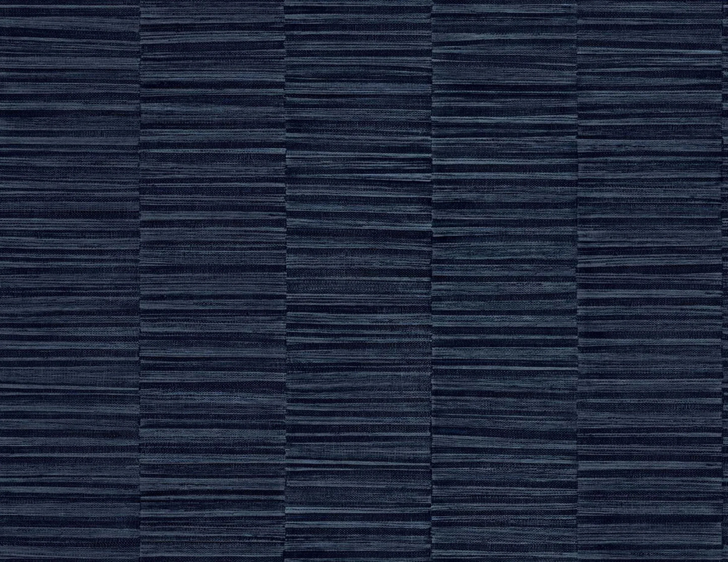 Industrial Grasscloth Stripe Commercial Vinyl: dark blue embossed vinyl wallpaper with a grid-like woven texture.