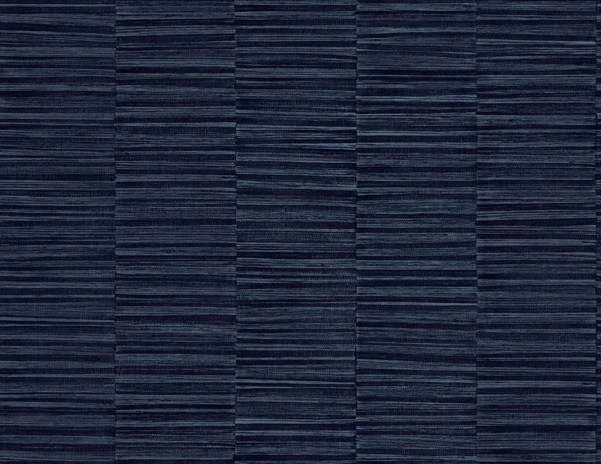 Industrial Grasscloth Stripe Commercial Vinyl: dark blue embossed vinyl wallpaper with a grid-like woven texture.