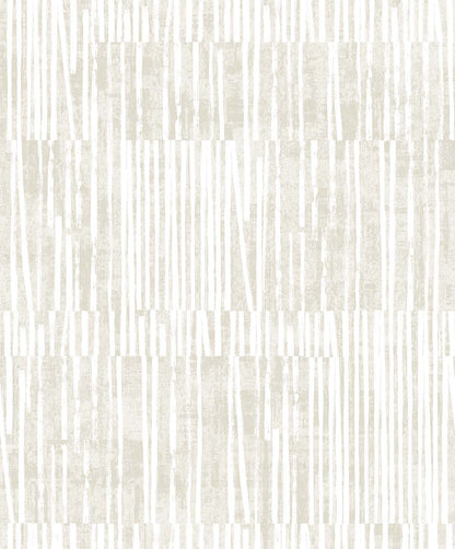 Abstract Vertical Stripes Wallpaper features beige and white textured lines on non-woven, unpasted material.