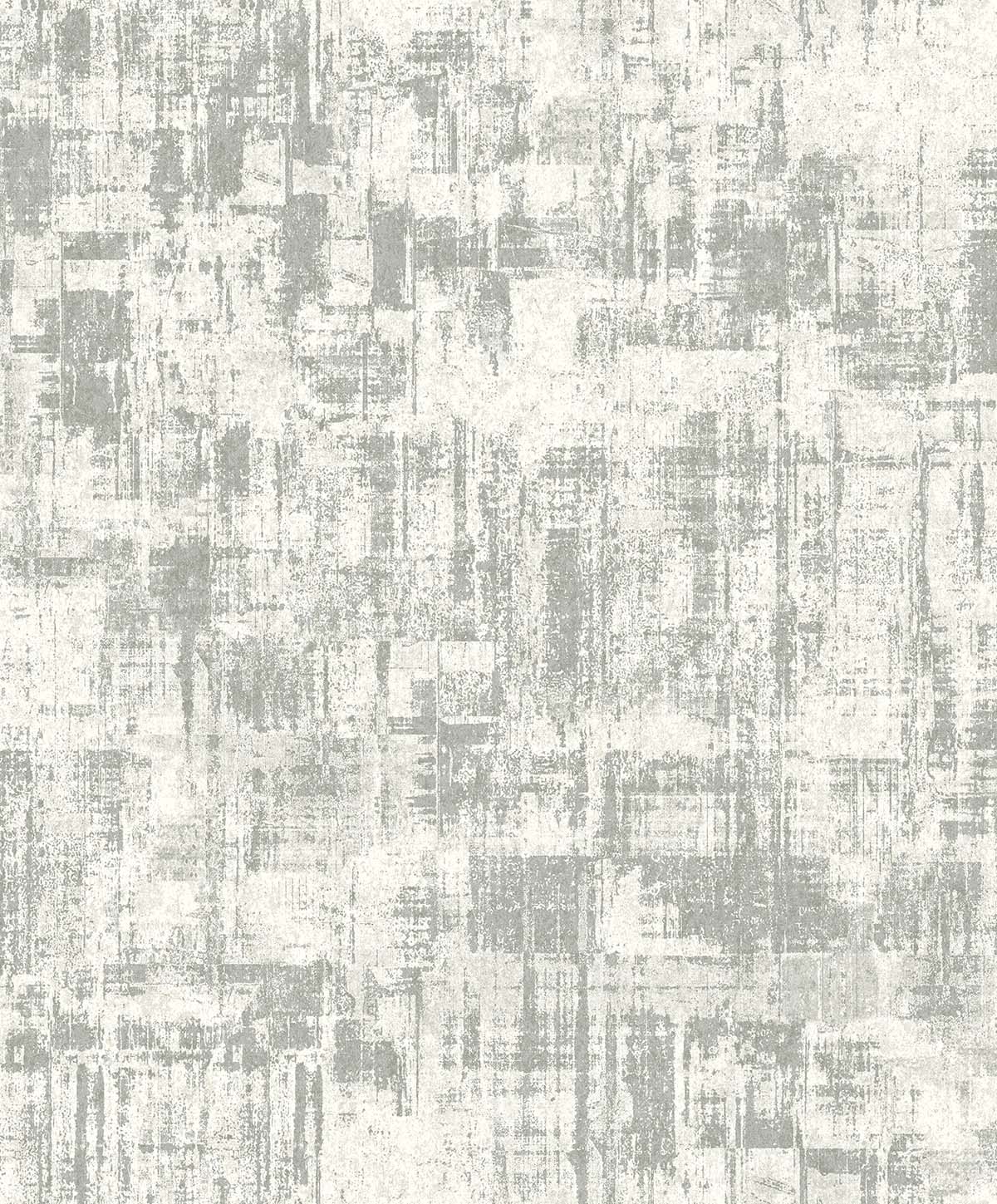 Distressed Faux Wallpaper features a gray and white abstract pattern with irregular, intersecting lines.