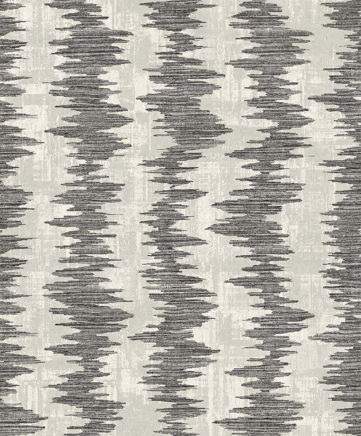 Ikat Stripe Wallpaper features jagged, vertical zigzag gray lines on a light gray, washable background.