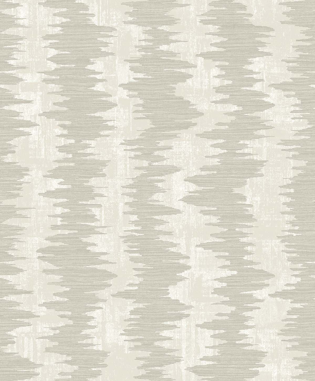 Ikat Stripe Wallpaper features a beige and taupe zigzag pattern on washable, textured non-woven material.