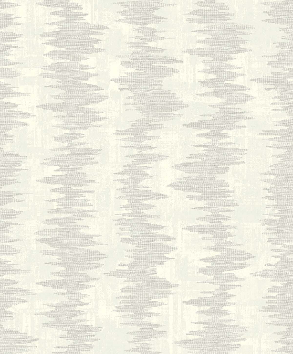 Ikat Stripe Wallpaper features a gray and off-white abstract zigzag pattern on washable, non-woven material.