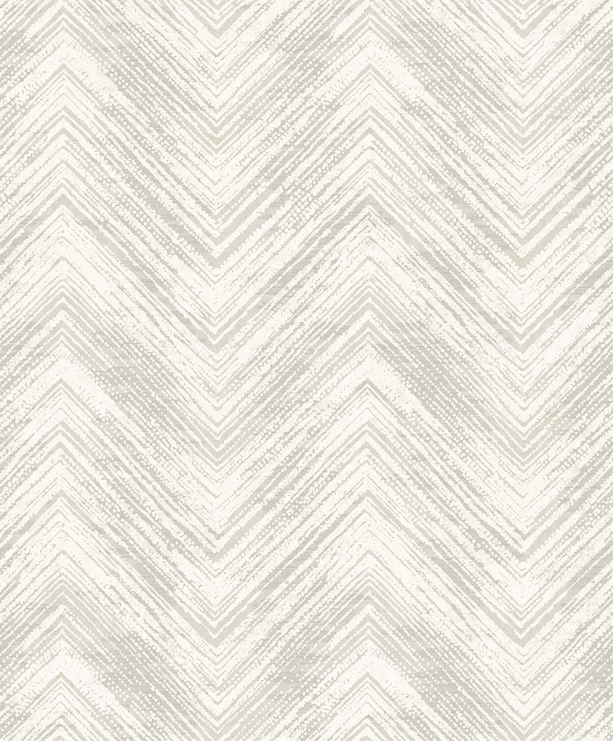 Chevron Wallpaper features a gray and white chevron pattern with textured, hand-drawn zigzag lines; it's washable.