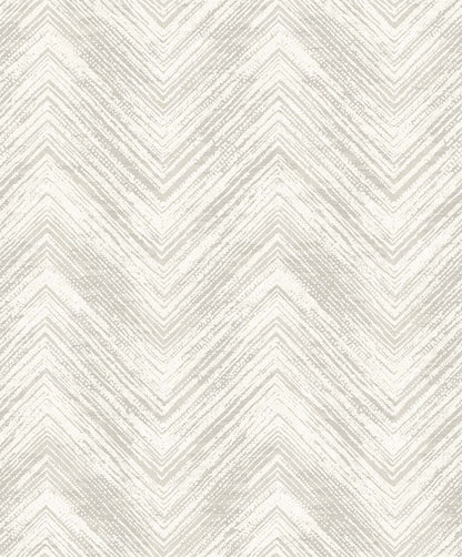 Chevron Wallpaper features a gray and white chevron pattern with textured, hand-drawn zigzag lines; it's washable.