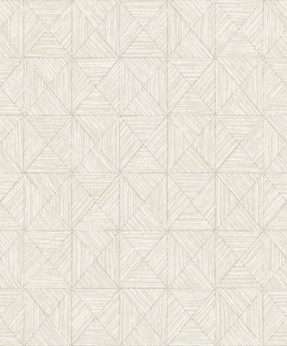 Inlay Tile Wallpaper features light beige geometric squares with textured diagonal lines on washable, non-woven material.