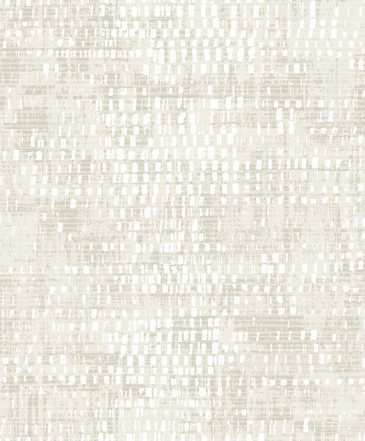 Dotted Wallpaper in beige and white with a textured, non-woven finish featuring abstract, fabric-like grid lines.