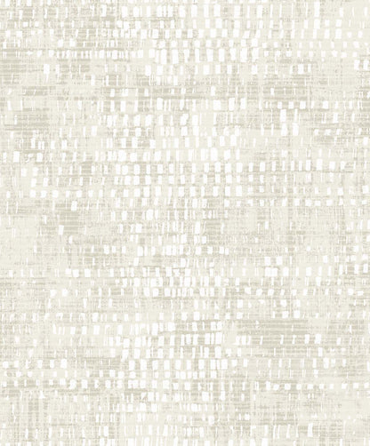 Dotted Wallpaper in beige and white with a textured, non-woven finish featuring abstract, fabric-like grid lines.