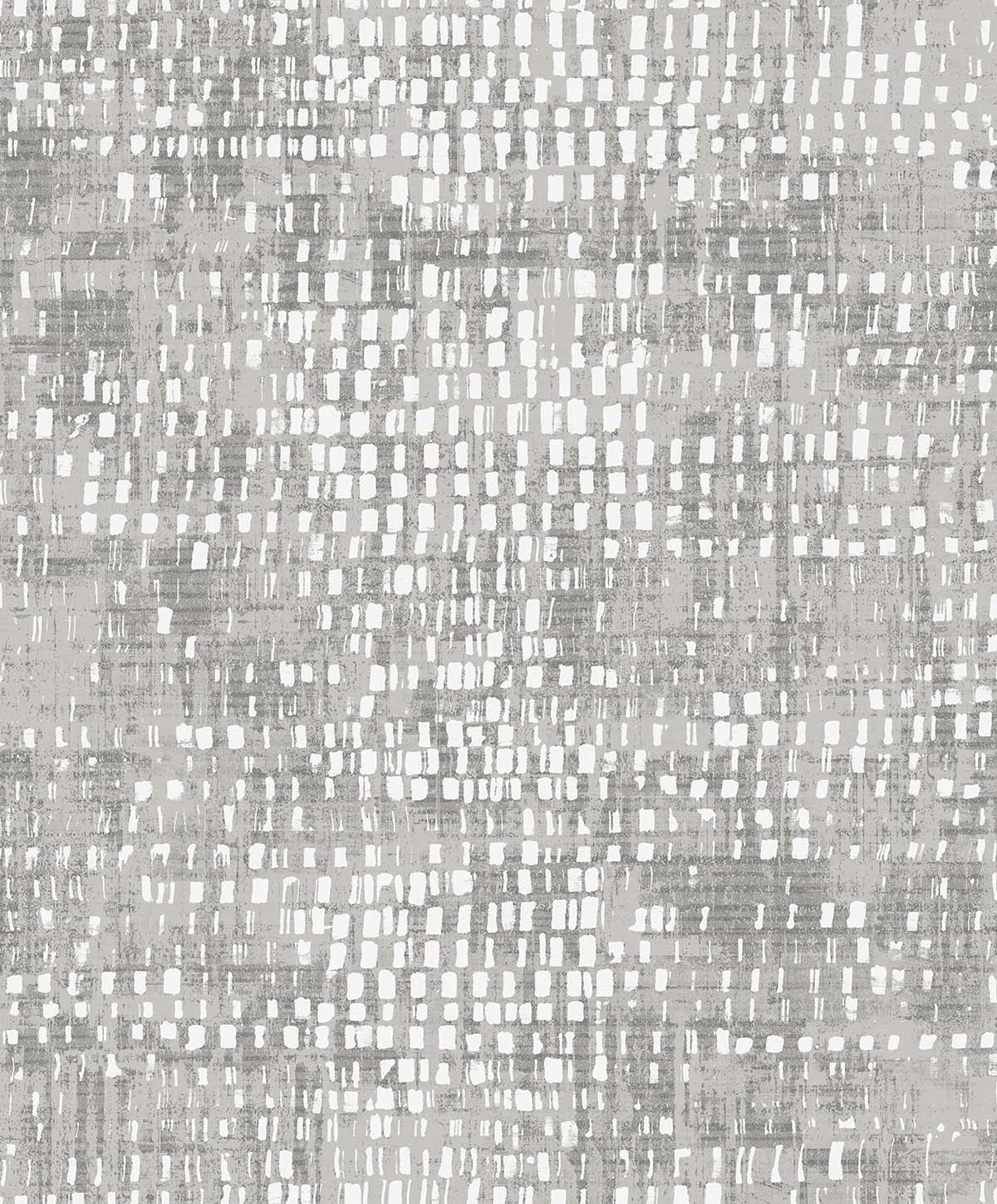 Dotted Wallpaper features small white squares on textured gray, forming an abstract grid-like pattern.