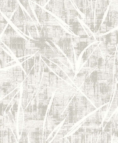 Brushstroke Wallpaper features white, uneven brush strokes on textured light grey, non-woven wallpaper.