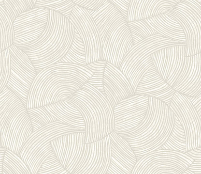 Fan Wallpaper features an abstract pattern of overlapping curved beige and white lines, ideal for washable walls.