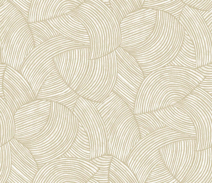 Fan Wallpaper in beige features abstract overlapping curved lines forming semi-circular and fan shapes on a light background.