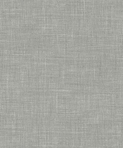 Faux Linen Wallpaper features a gray fabric texture with a subtle crosshatch pattern, perfect for washable designs.