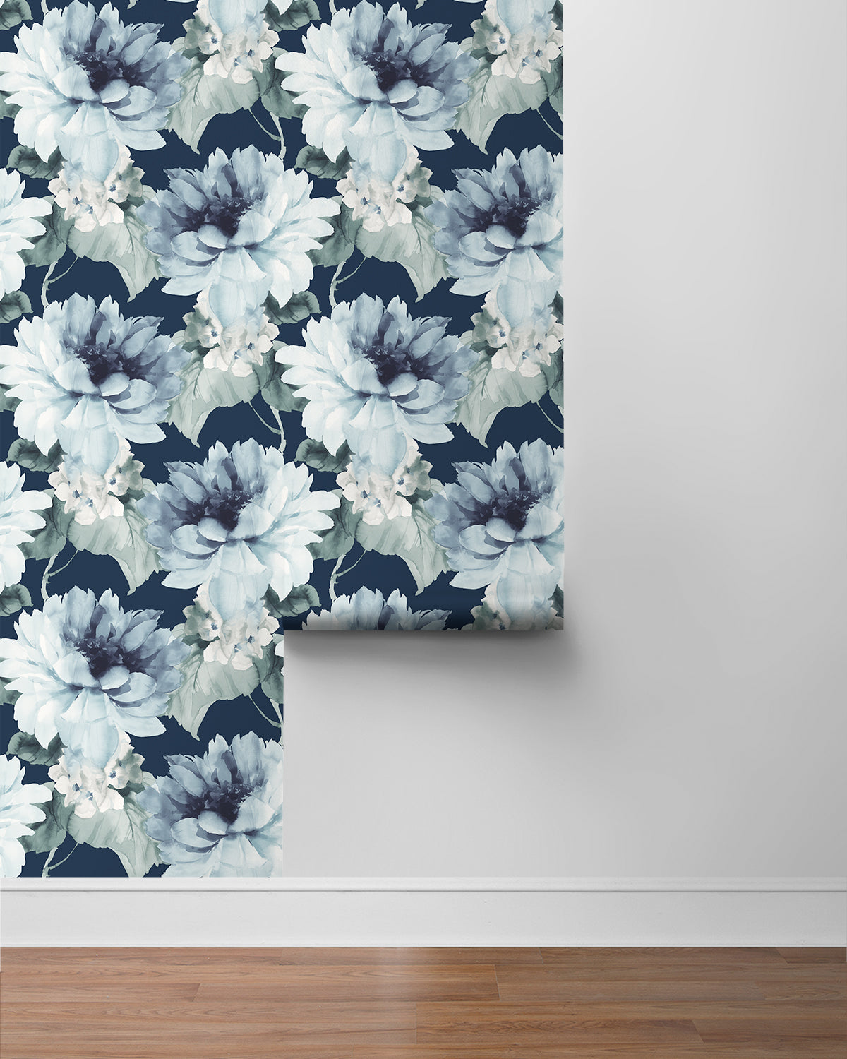 Blue Aquarelle Floral Peel & Stick Casa Mia Wallcovering sample roll.