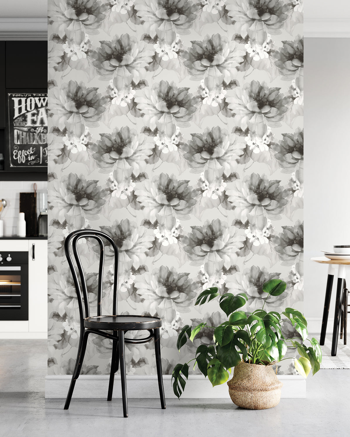 Wall decorated with Silver Aquarelle Floral Peel & Stick Casa Mia Wallcovering.