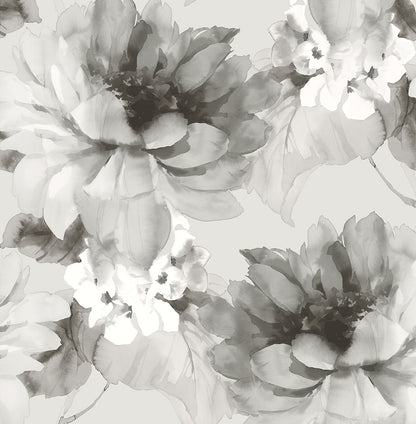 Silver Aquarelle Floral Peel & Stick Casa Mia Wallcovering close-up.