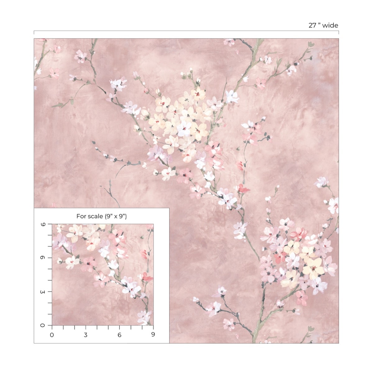 Pink Blossom Branch Peel & Stick Casa Mia Wallcovering scale.