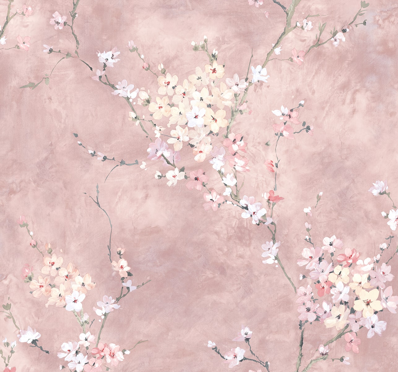 Pink Blossom Branch Peel & Stick Casa Mia Wallcovering close-up.