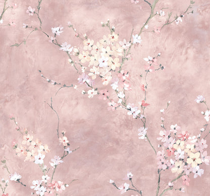Pink Blossom Branch Peel & Stick Casa Mia Wallcovering close-up.