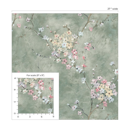 Green Blossom Branch Peel & Stick Casa Mia Wallcovering scale.