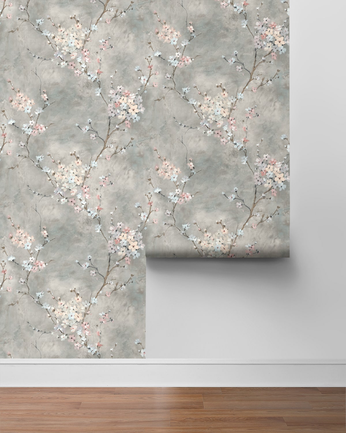 Gray Blossom Branch Peel & Stick Casa Mia Wallcovering sample roll.