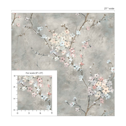Gray Blossom Branch Peel & Stick Casa Mia Wallcovering scale.