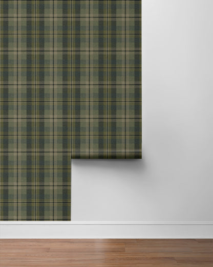 Green Tailored Plaid Peel & Stick Casa Mia Wallcovering sample roll.