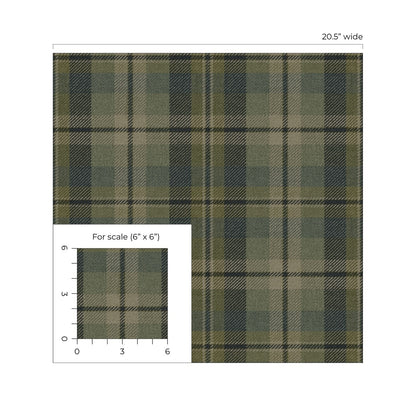 Green Tailored Plaid Peel & Stick Casa Mia Wallcovering scale.