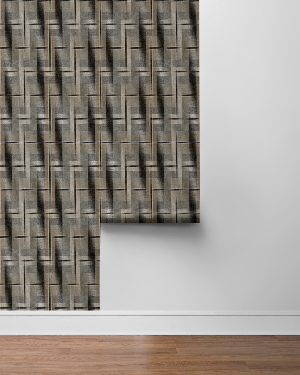 Gray Tailored Plaid Peel & Stick Casa Mia Wallcovering sample roll.