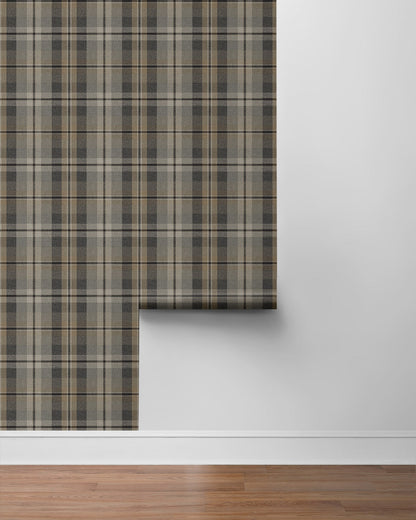 Gray Tailored Plaid Peel & Stick Casa Mia Wallcovering sample roll.